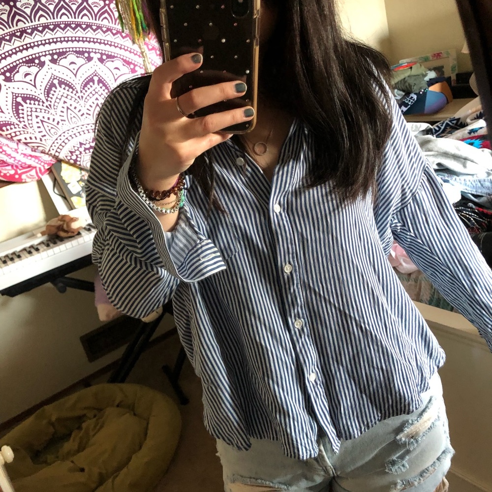 Flowy Striped Button Down Top